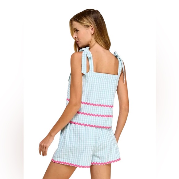 TCEC Blue Gingham & Pink Ric Rac Short Set - Size Large - Picture 2 of 14